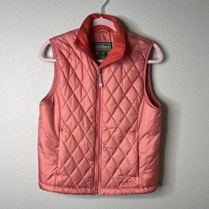 LL bean Corral Pink Quilted Front Zipper Lined Insulated Vest Size S Women’s